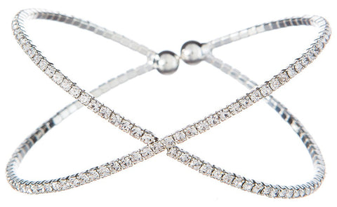 Silver Crossover Clear Crystal Cuff Bracelet