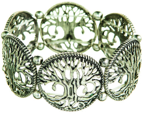 Silver Open Family Tree Design Bracelet