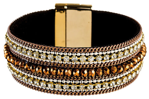 Gold Brown Row Magnetic Bracelet