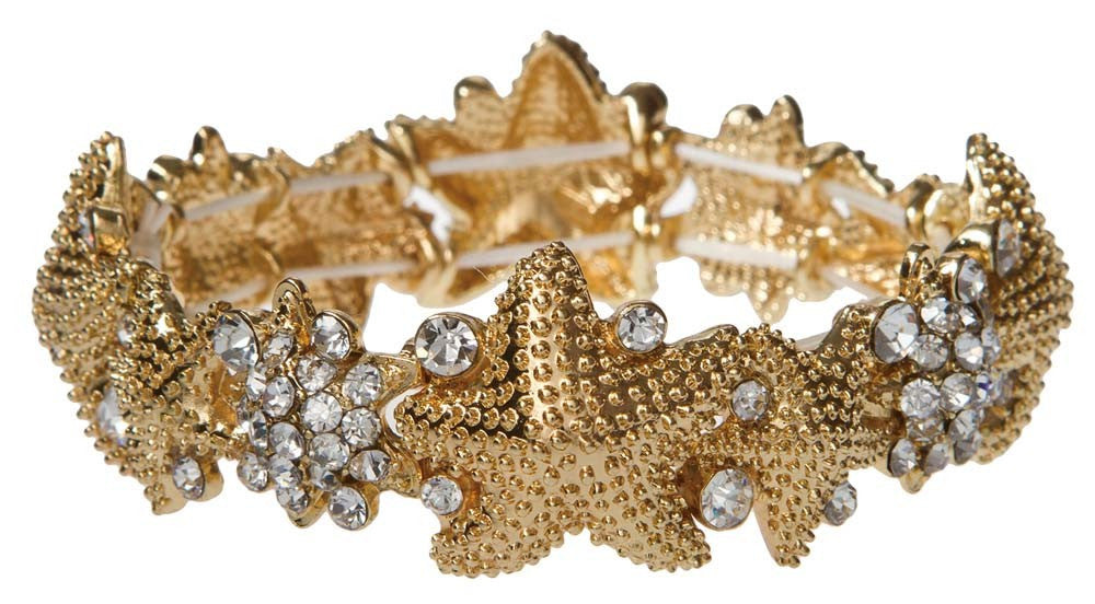 Gold Clear Crystal Starfish Stretch Bracelet