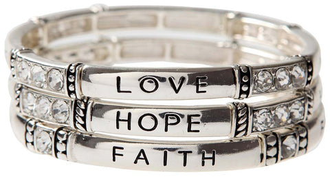 Shiny Silver "FAITH HOPE LOVE" Inspirational Bracelet Trio