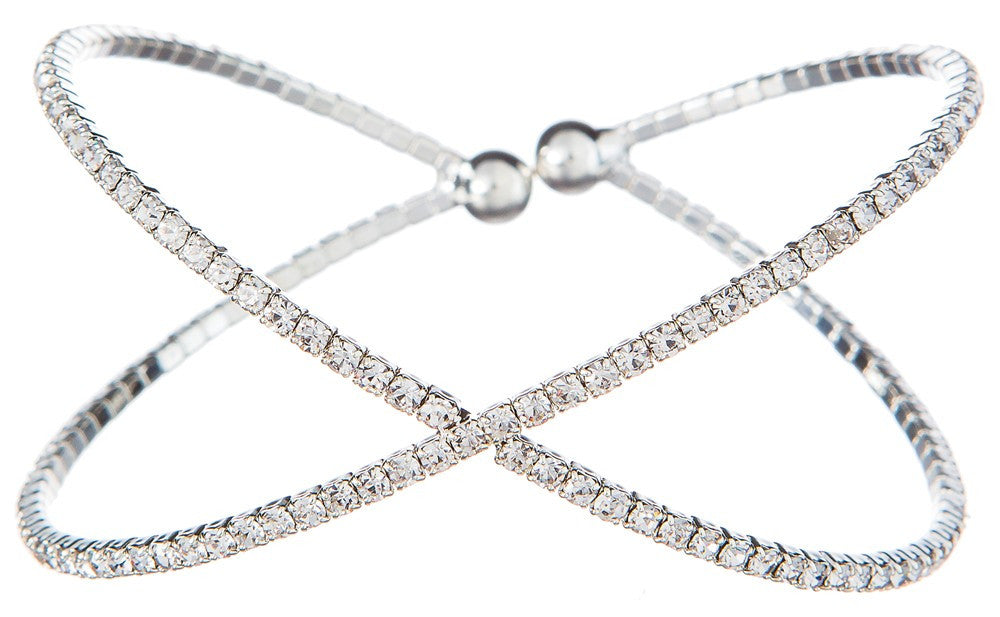 Silver Crossover Clear Crystal Cuff Bracelet