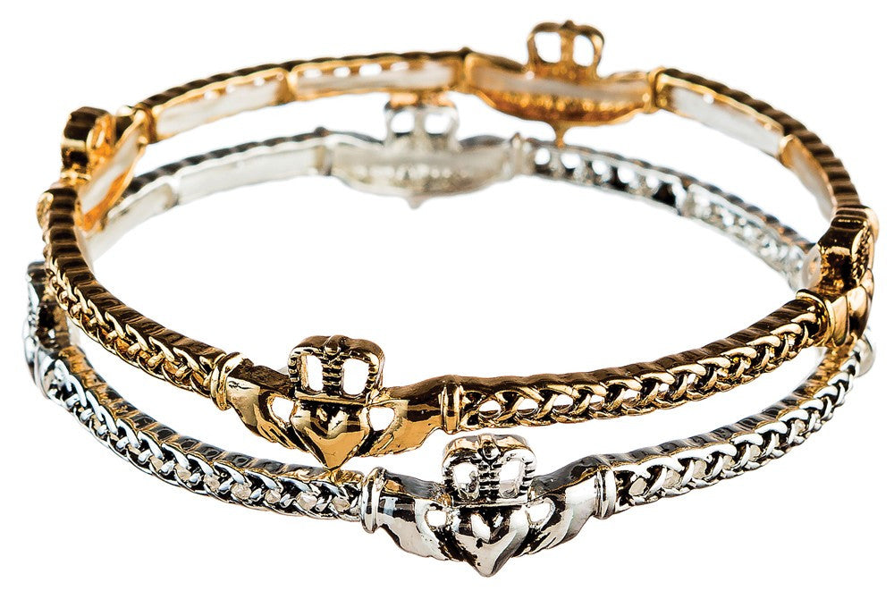 Gold and Silver Claddagh Bracelet Duo