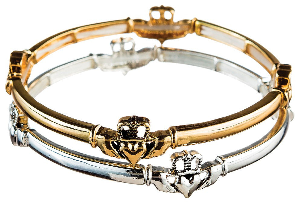 Gold and Silver Duo stretch Claddagh Bracelet