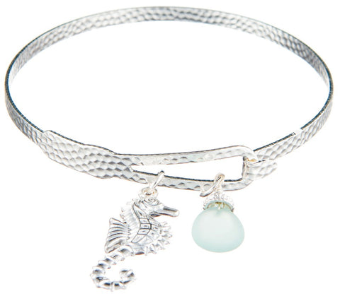 Silver Bangle Bracelet with Seahorse Charm