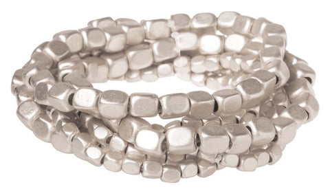 Silver Square Bead Bracelet Set